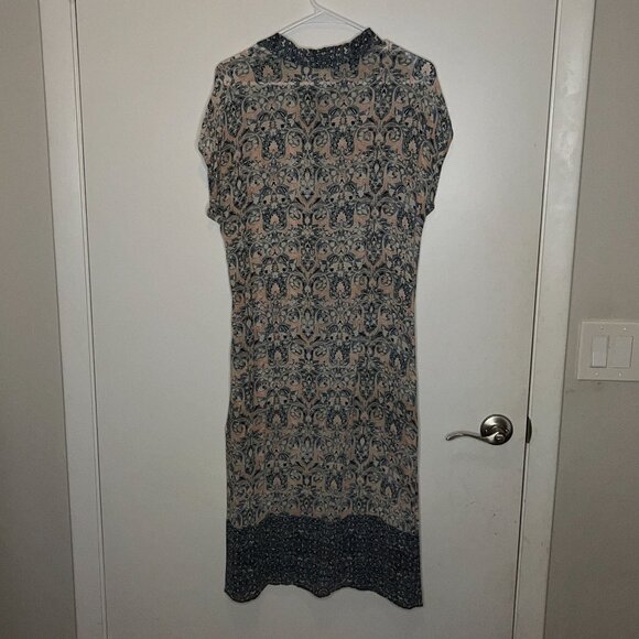 Lucky Brand S Blue & Peach Floral Paisley Midi Dress Short Sleeve Button Front - Picture 6 of 9